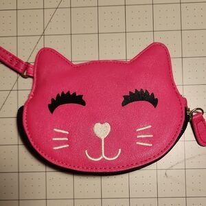 Betsey Johnson Pink and Black Cat Face Wristlet